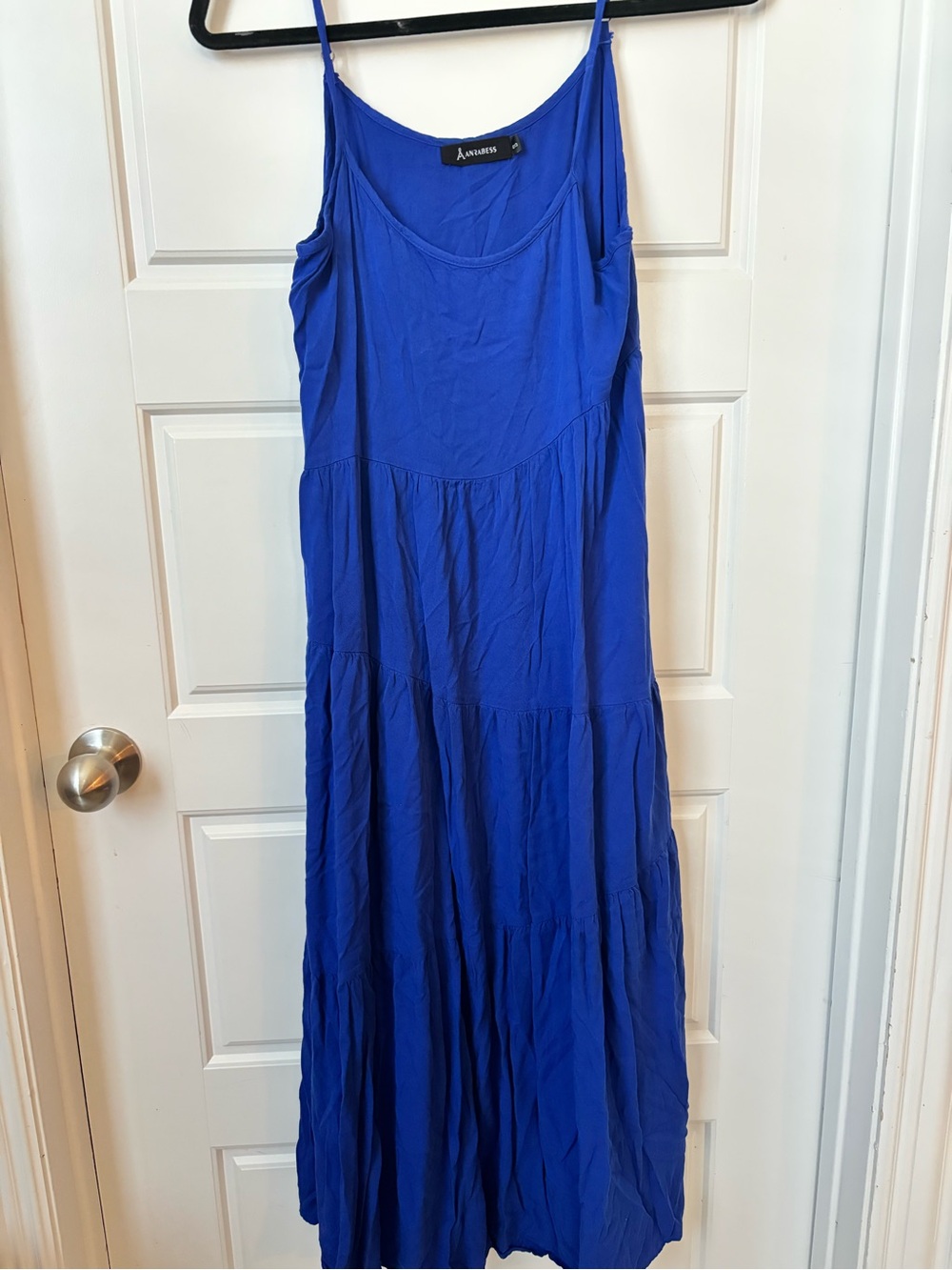 Blue Tiered Maxi Dress - Sleeveless Spaghetti Strap-size small